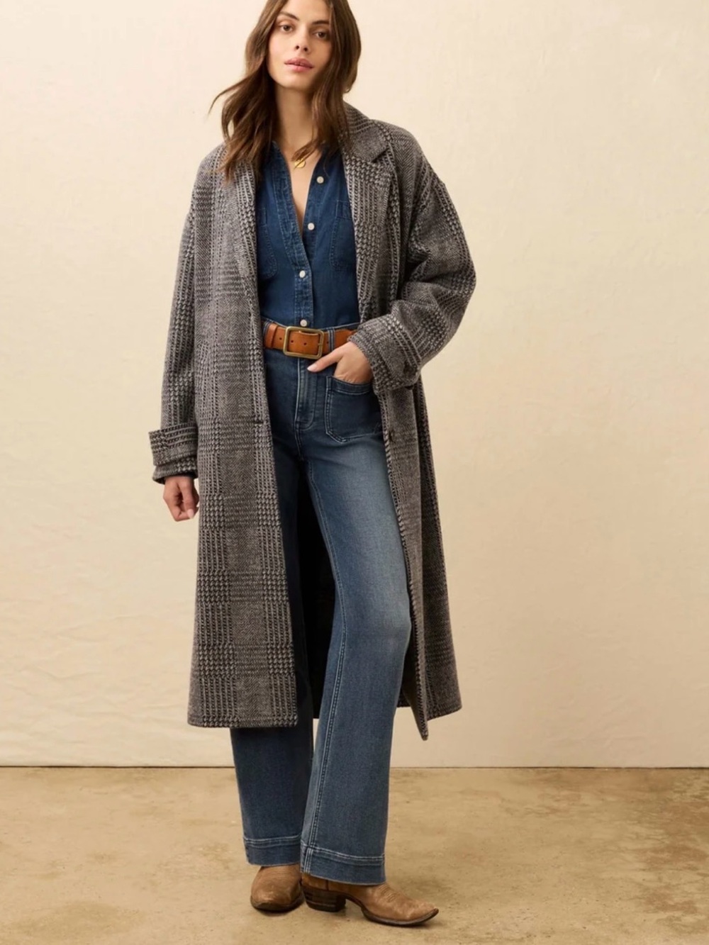Faherty Atlantic Plaid Wool Blend Coat Moontide Glen Plaid Preppy Large